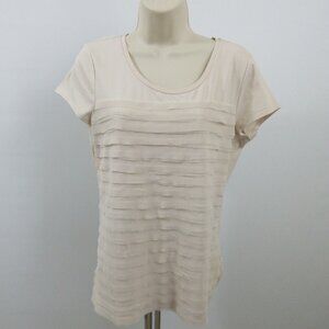 Ann Taylor Top Womens Size Medium Almond Color Cap Sleeve Tiered Ruffle Front